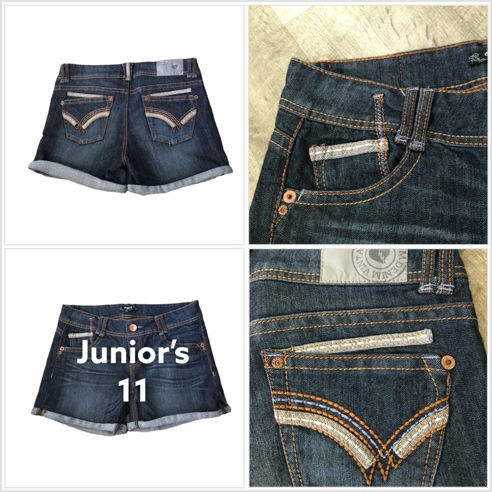 Junior's Sequin Hearts 11 L Large Navy Blue Jeans Denim Shorts Rolled Hem NWOT